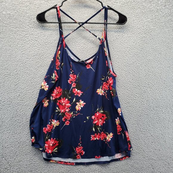 Papermoon Tank Top Blouse Women's Floral Blue Red Strappy Plus Size 2X New - Picture 6 of 7